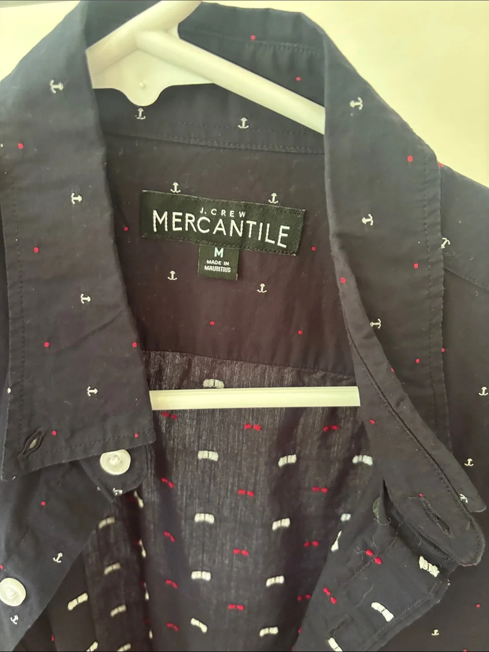 J. Crew Men’s Short-Sleeve Navy Button-Down Shirt with Micro Dot Accent